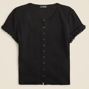 NWT J Crew Black Fine Rib Crochet Trim Cardigan XS